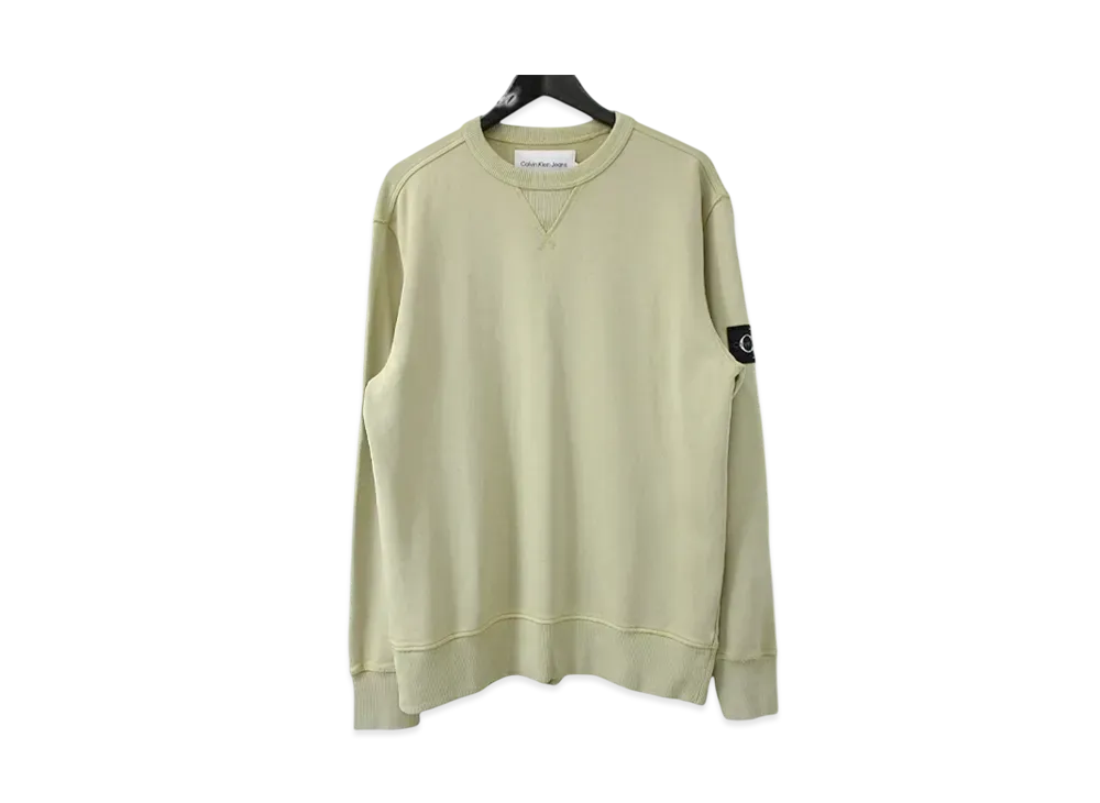 Calvin Klein Jeans Washed Monogram Logo Sleeve Badge Crew Neck Sweatshirt "Pale Khaki"