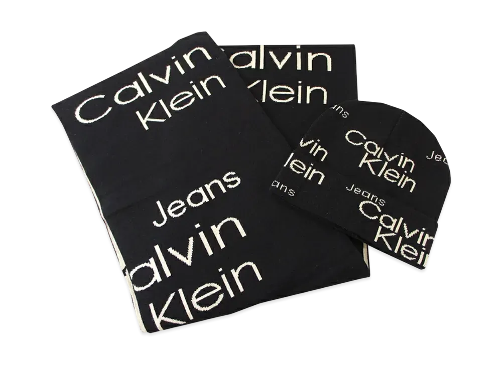 Calvin Klein Jeans Monogram Beanie & Scarf Set "Black"