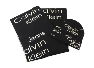 Calvin Klein Jeans Monogram Beanie & Scarf Set "Black"