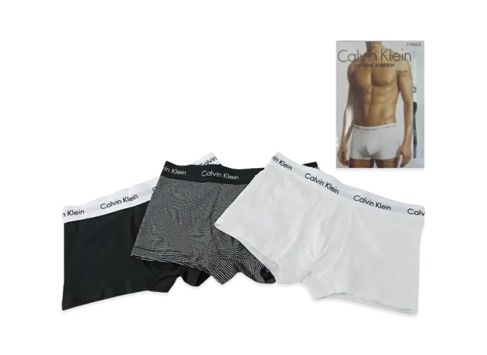 Calvin Klein 3 Pieces Cotton Stretch Low Rise Boxer Shorts "White/Border/Black"