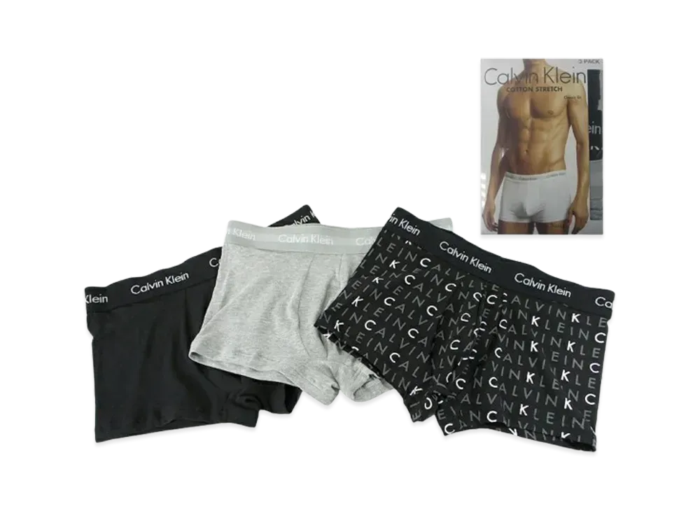 Calvin Klein 3 Pieces Cotton Stretch Low Rise Boxer Shorts "Black/White/Grey"