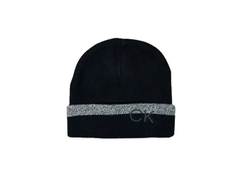 Calvin Klein Stripped Printed Logo Cuff Beanie "Black/Gray"