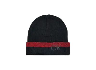 Calvin Klein Stripped Printed Logo Cuff Beanie "Black/Red"