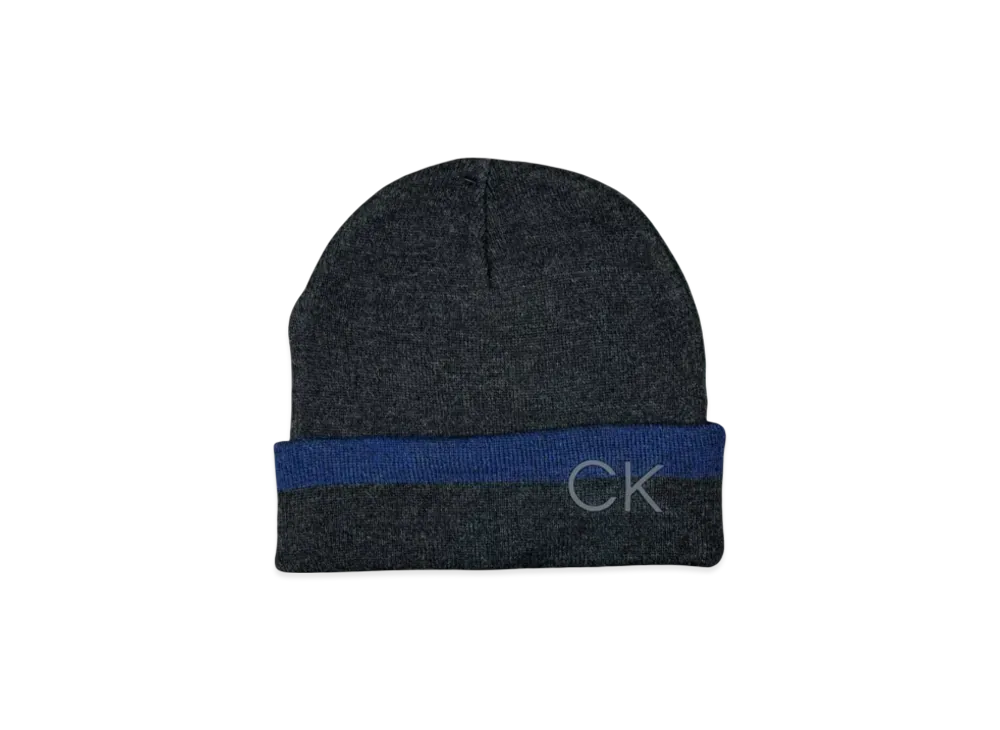 Calvin Klein Stripped Printed Logo Cuff Beanie "Charcoal"