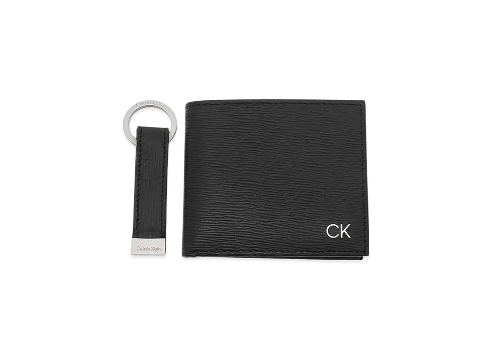 Calvin Klein Billfold Wallet With Coin Pocket Key Fob Gift Set "Black"