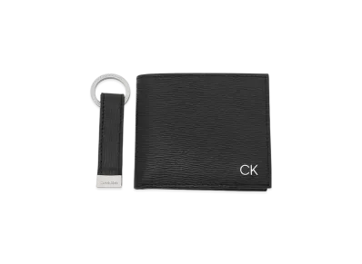 Calvin Klein Billfold Wallet With Coin Pocket Key Fob Gift Set "Black"