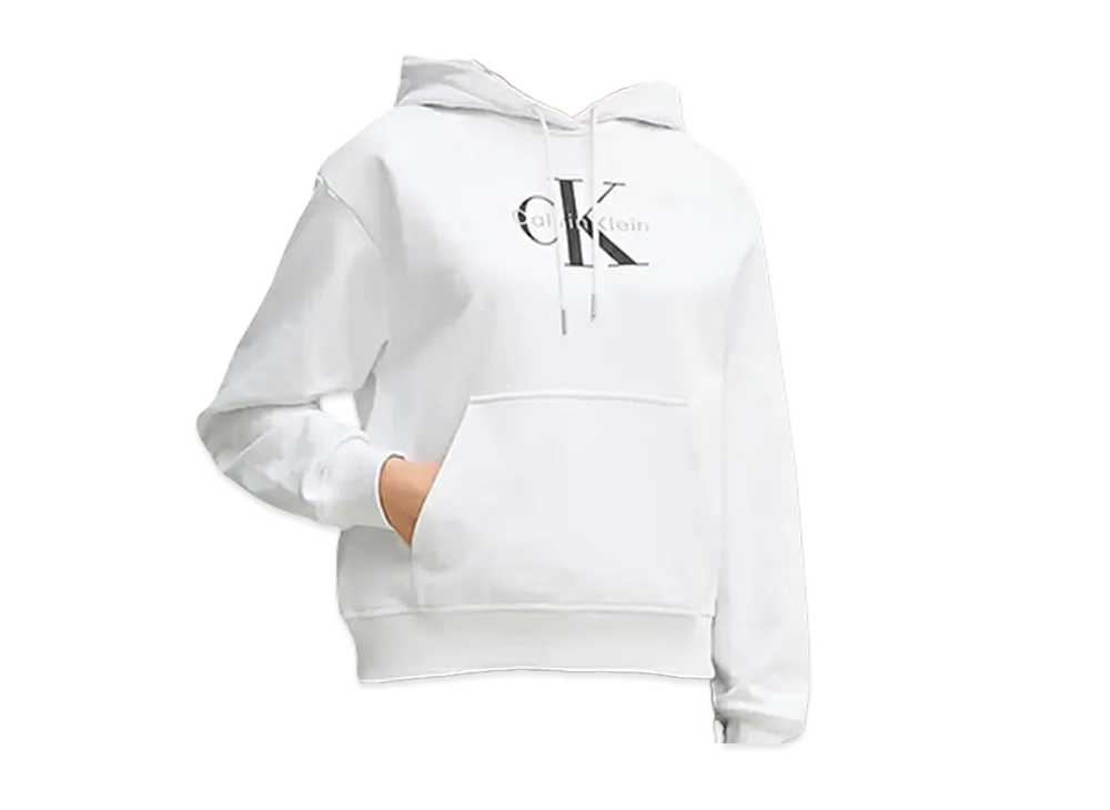 Calvin Klein Jeans Women's LS Monologo French Terry Po Hoodie "Brilliant White"