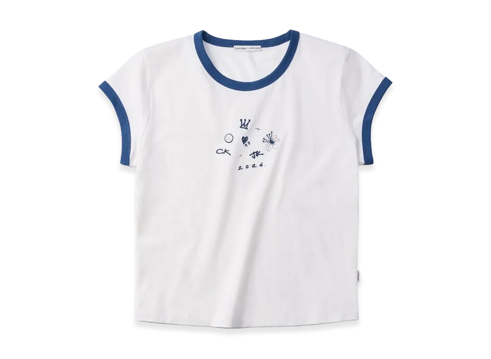 Calvin Klein x Jung Kook of BTS Women's Icons Graphic Ringer Baby Tee "Lily White"