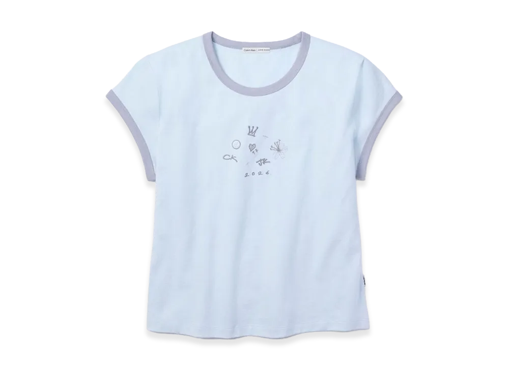 Calvin Klein x Jung Kook of BTS Women's Icons Graphic Ringer Baby Tee "Pale Horizon Blue"