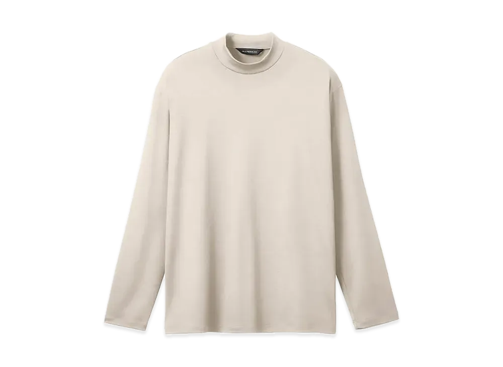 DESCENTE ALLTERRAIN Wool Mix Mock Neck Long Sleeve T-Shirt "Gray Beige"
