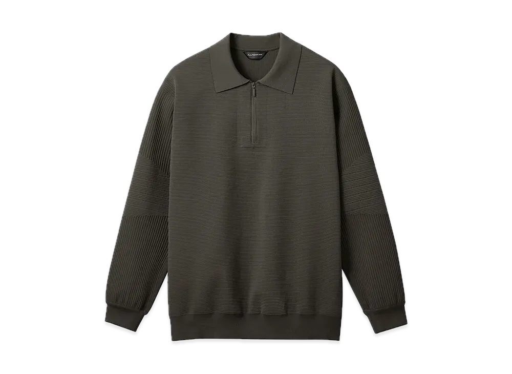 DESCENTE ALLTERRAIN Fusion Knit Long Sleeve Polo Shirt "Dark Gray"