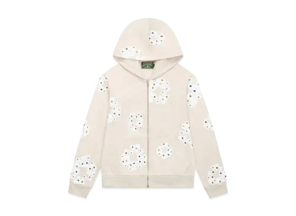 DENIM TEARS Rhinestone Cotton Wreath Zip Hoodie "Oatmeal"