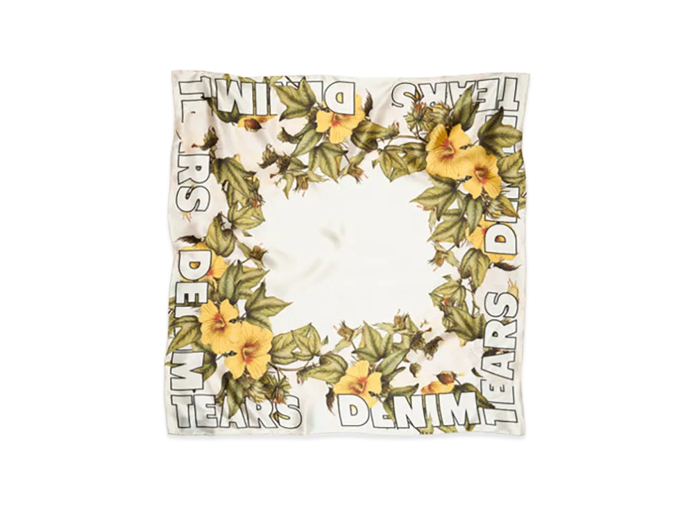 DENIM TEARS Cotton Floral Logo Silk Scarf "White"