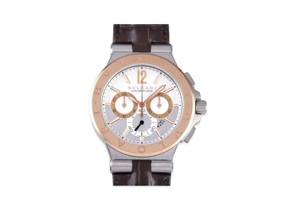 BVLGARI Diagono Calibro303 "Silver/Pink Gold/Stainless Steel/Black"