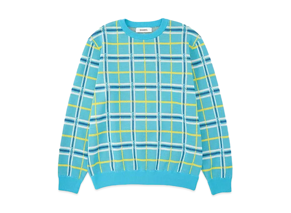 DIGAWEL Knit&Sewn Check Sweater "L.Blue"