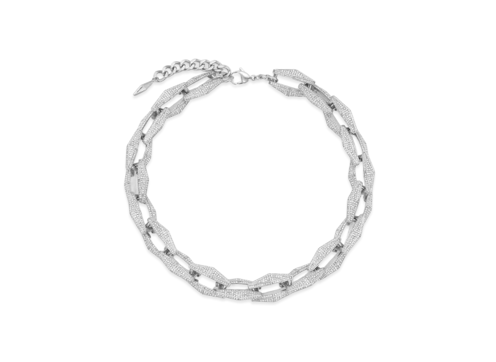 Jimmy Choo Diamond Chain Necklace Finish Chain With Pave Crystals "Silver"