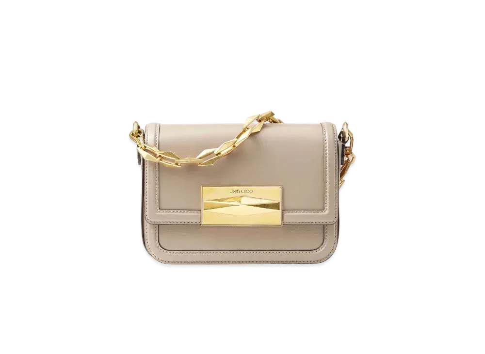 Jimmy Choo Diamond Crossbody Box Calf Leather Crossbody Bag "Taupe/Gold"