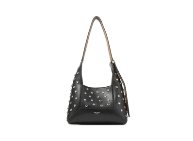 Jimmy Choo Diamond Hobo/S Leather Crystal Shoulder Bag "Black/Smoke/Antique Silver"
