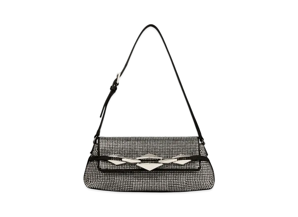Jimmy Choo Diamond Shoulder East-West S Satin Crystal Mini Bag "Black/Antique Silver"