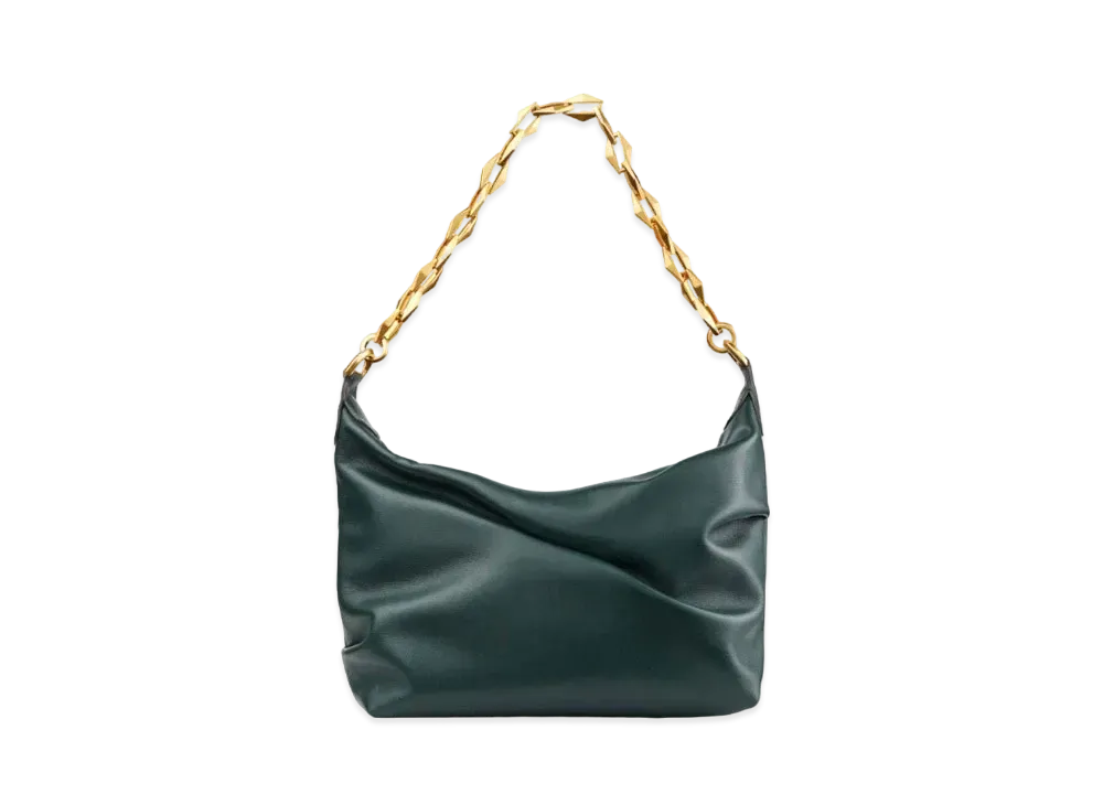 Jimmy Choo Diamond Soft Hobo/S Calf Leather Hobo Bag With Chain Strap "Dark Green/Gold"