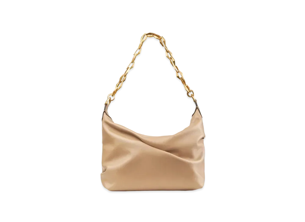 Jimmy Choo Diamond Soft Hobo/S Calf Leather Hobo Bag With Chain Strap "Biscuit/Gold"