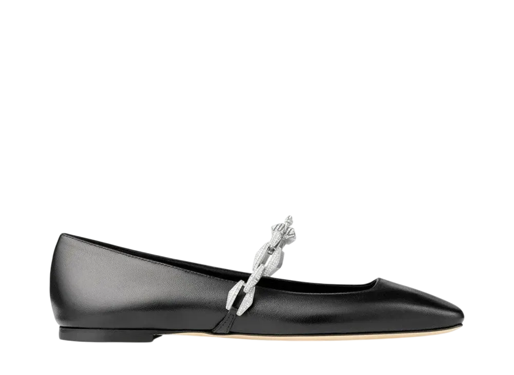 Jimmy Choo Women's Diamond Tilda Flat Nappa Leather "Black/Crystal"