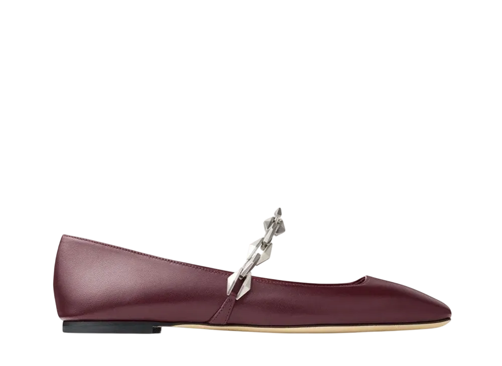 Jimmy Choo Women's Diamond Tilda Flat Nappa Leather Flats "Garnet"