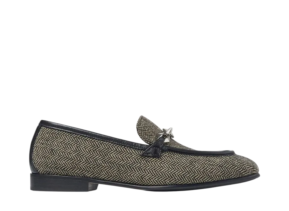 Jimmy Choo Women's Diamond Tilda Loafers Herringbone Fabric "Black/Bamboo"
