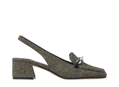 Jimmy Choo Diamond Tilde Slingback 45 Herringbone Fabric Pumps "Black/Bamboo"