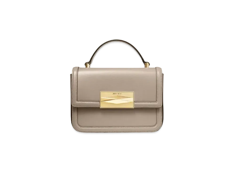 Jimmy Choo Diamond Top Handle Box Calf Leather Top Handle Bag "Taupe/Gold"