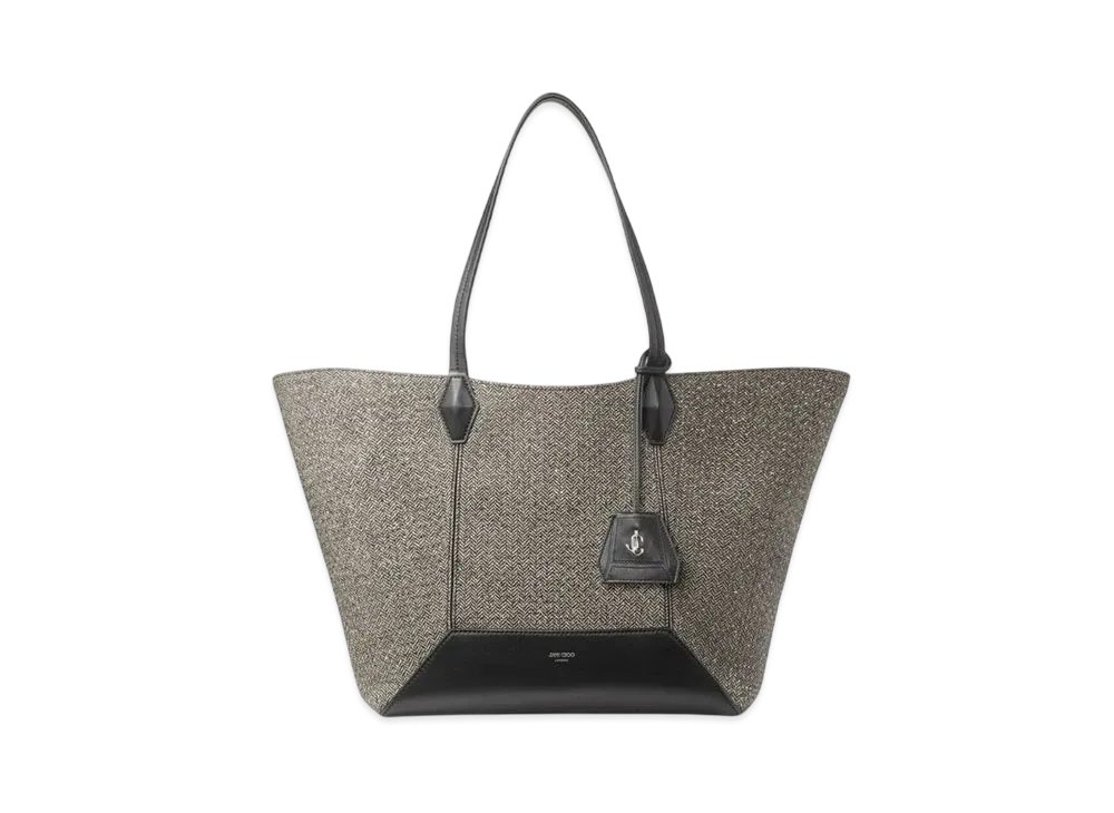 Jimmy Choo Diamond Tote/M Crystal Herringbone Fabric Tote Bag "Black/Bamboo Mix"