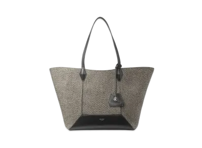 Jimmy Choo Diamond Tote/M Crystal Herringbone Fabric Tote Bag "Black/Bamboo Mix"