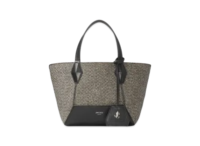 Jimmy Choo Diamond Tote/S Herringbone Fabric Tote Bag "Black/Bamboo Mix"