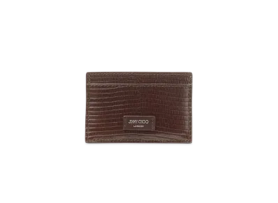 Jimmy Choo Dom Lizard Print Leather Card Holder "Coffee/Gunmetal"