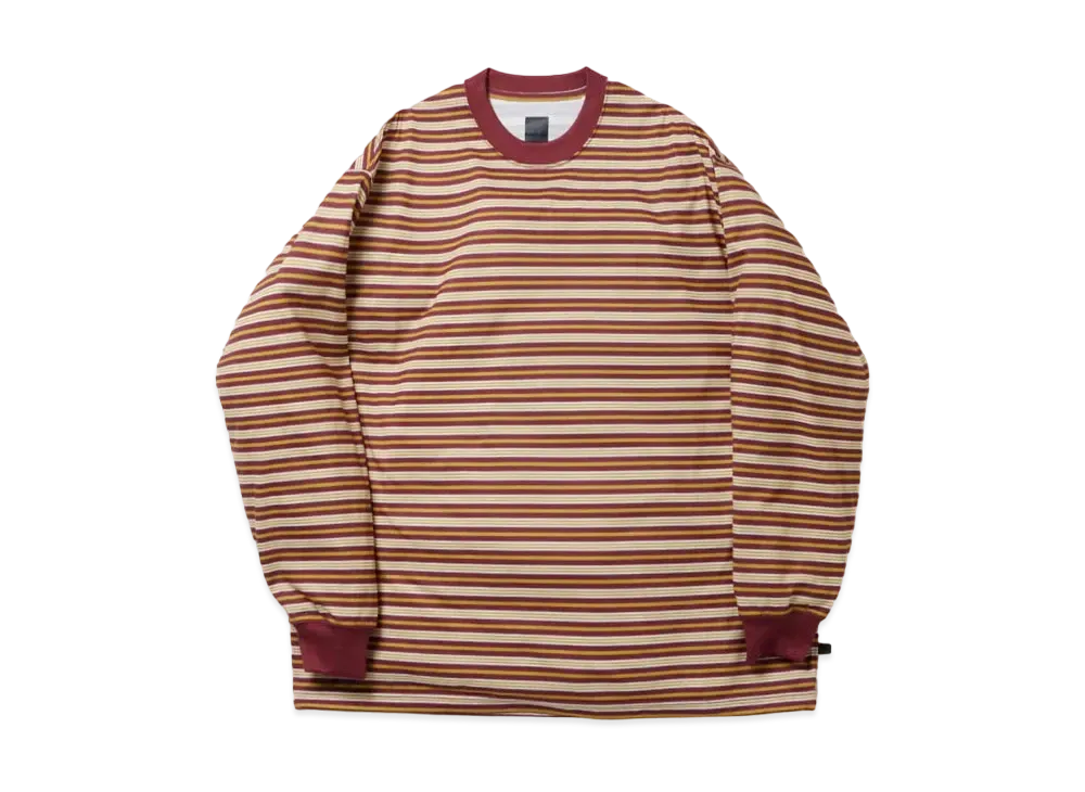 DAIWA PIER39 Tech Drawstring Multi Border L/S Tee "Burgundy x Mustard"