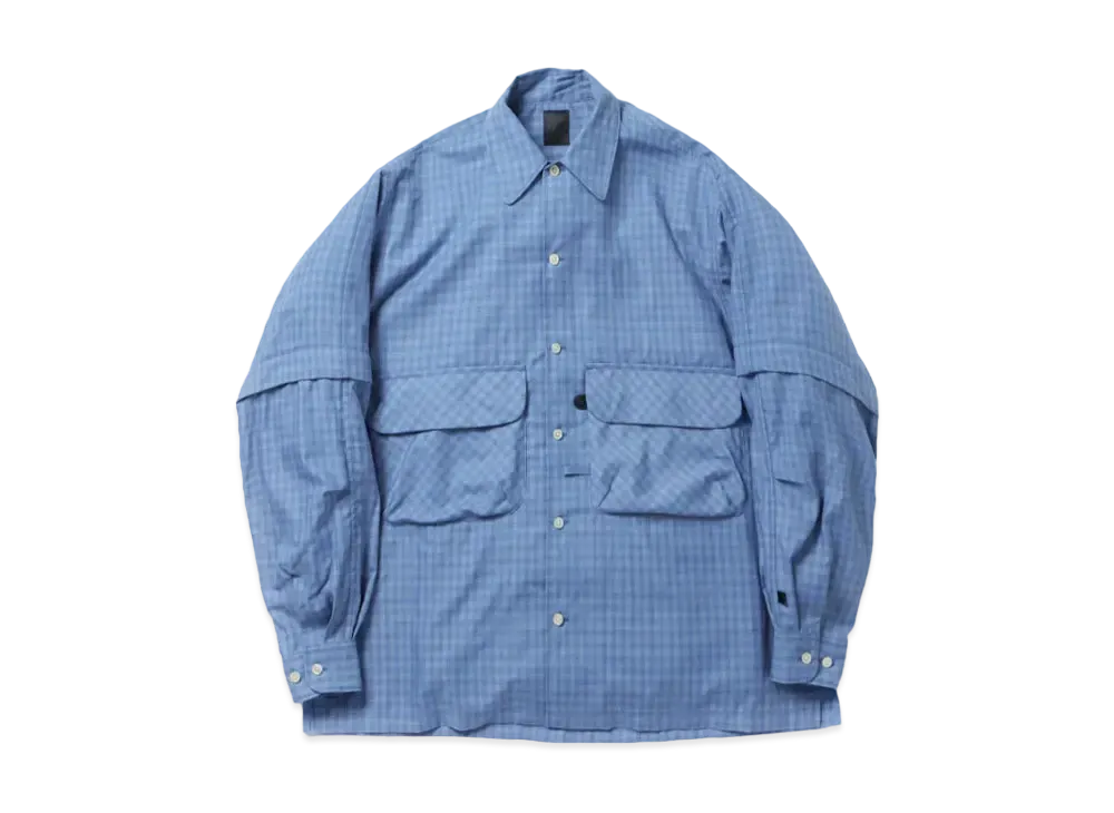 DAIWA PIER39 Tech Sports Open Collar Shirts L/S Mini Plaids "Dark Blue Check"