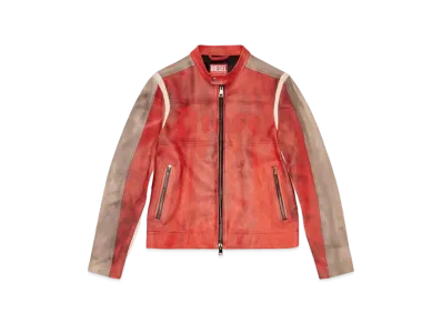 Diesel Dirty Effect Leather Biker Jacket "Red"