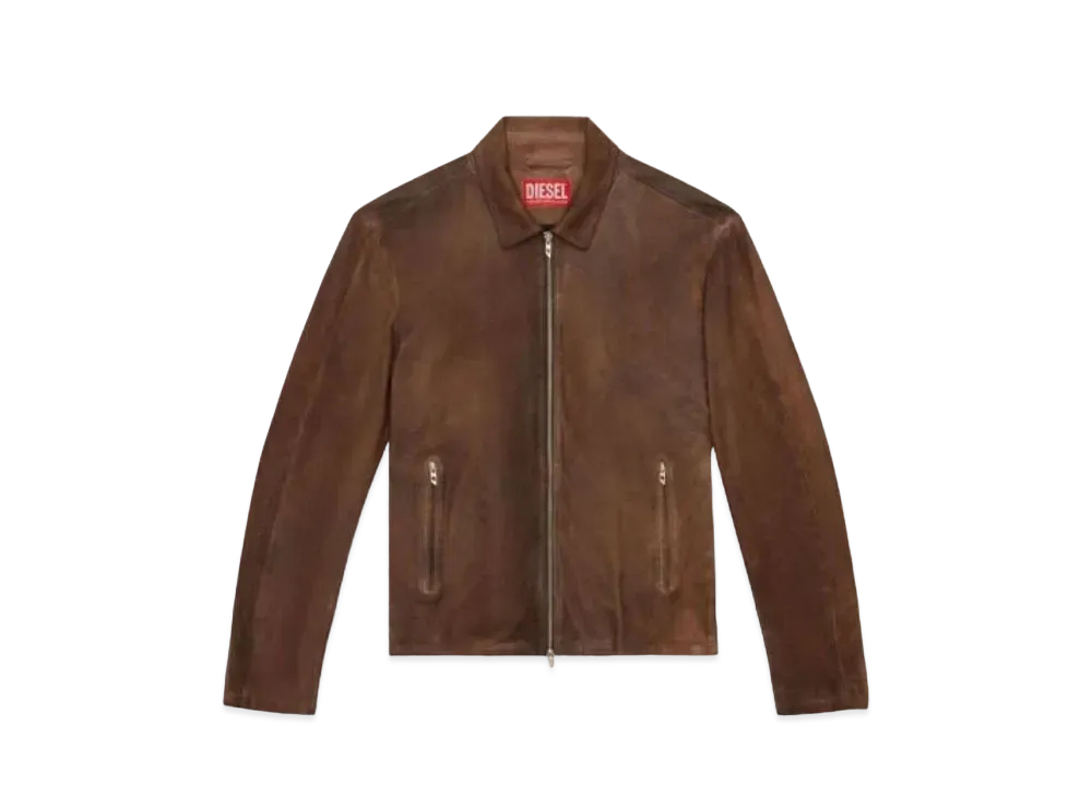 Diesel Blouson Jacket In Treated Leather "Brown"