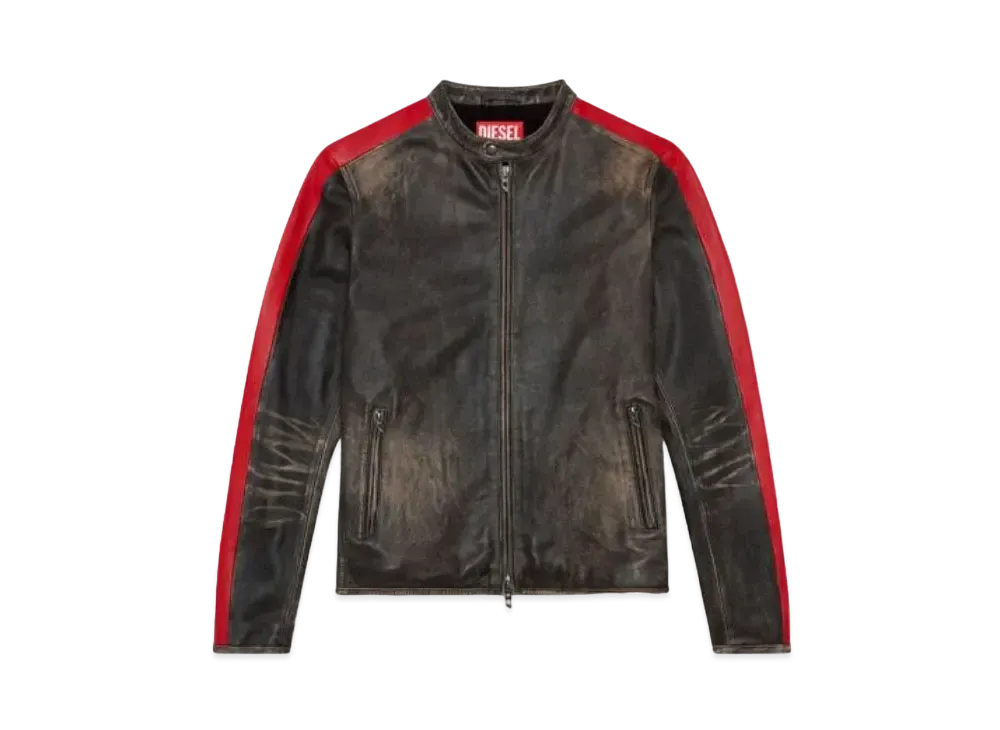 Diesel Leather Jacket With Contrasting Stripes "Black"