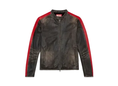 Diesel Leather Jacket With Contrasting Stripes "Black"