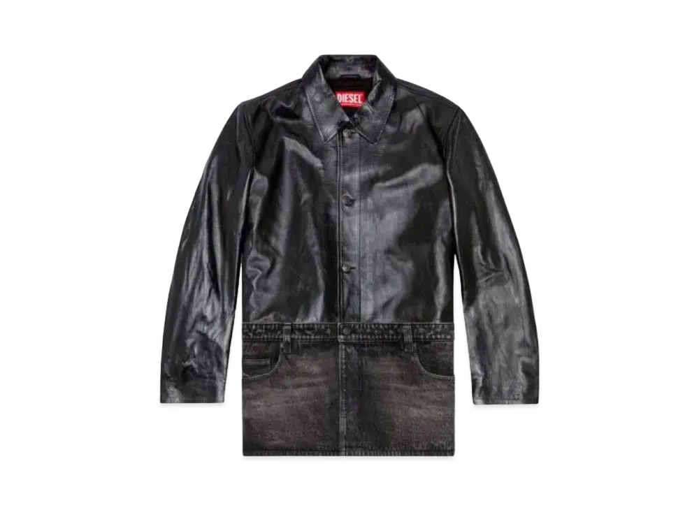 Diesel Leather And Denim Shirt Jacket "Black"