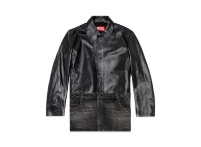 Diesel Leather And Denim Shirt Jacket "Black"
