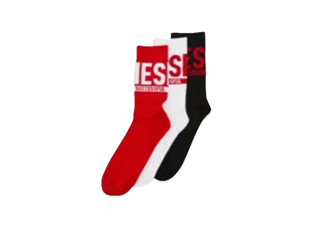 Diesel SKM Threepack Of Logo Cuff Socks "Black/Red/White"