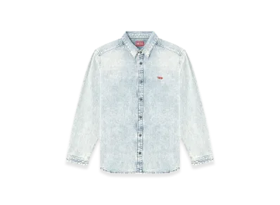 Diesel D-Simply Shirt In Herringbone Denim "Light Blue"
