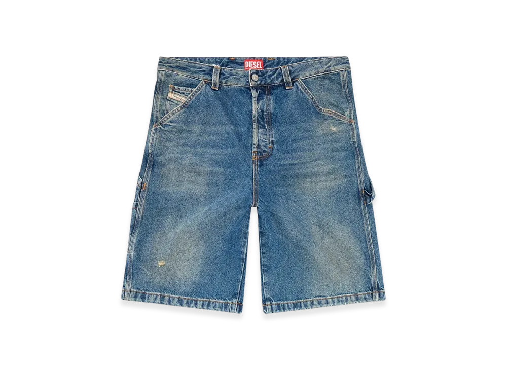 Diesel D-Livery-Short Denim Utility Shorts With Dusty Wash "Medium Blue"