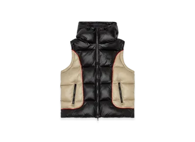 Diesel W-Ostend-Sl Hooded Puffer Vest In Shiny Ripstop "Black Beige"