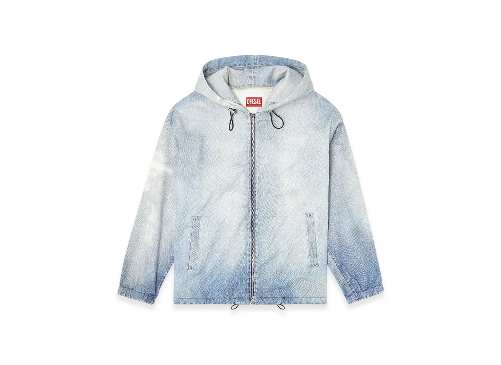Diesel D-Wynny Jogg Hooded Jacket In Printed Bleach-Effect Joggjeans "Light Blue"