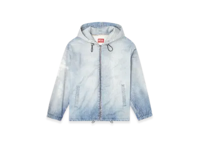 Diesel D-Wynny Jogg Hooded Jacket In Printed Bleach-Effect Joggjeans "Light Blue"