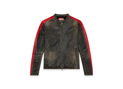 Diesel L-Renn Leather Jacket With Contrasting Stripes "Black Red"