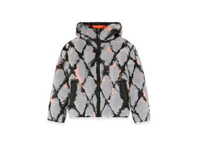 Diesel W-Dom Hooded Devore Argyle Puffer Jacket "Black Orange"